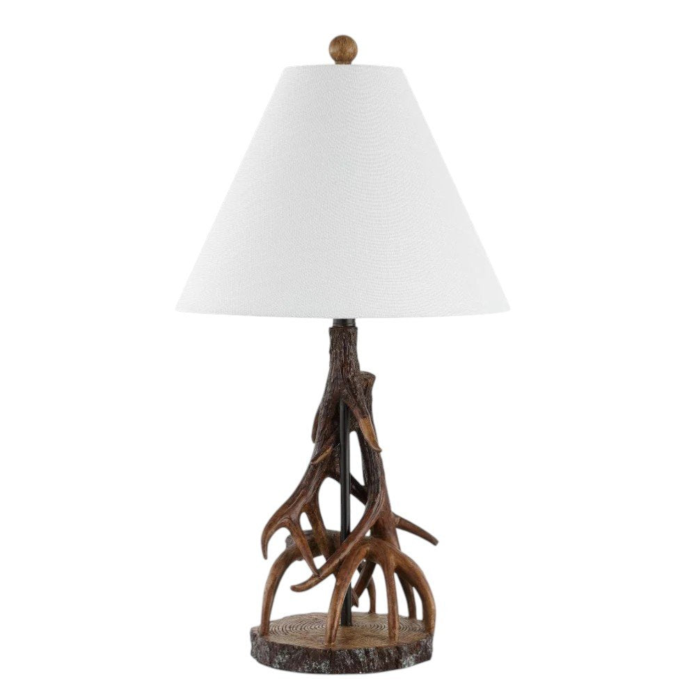 26" Dark Brown Antlers Table Lamp With Empire Shade. Table lamp isolated on a plain white background, showing its dark brown color.