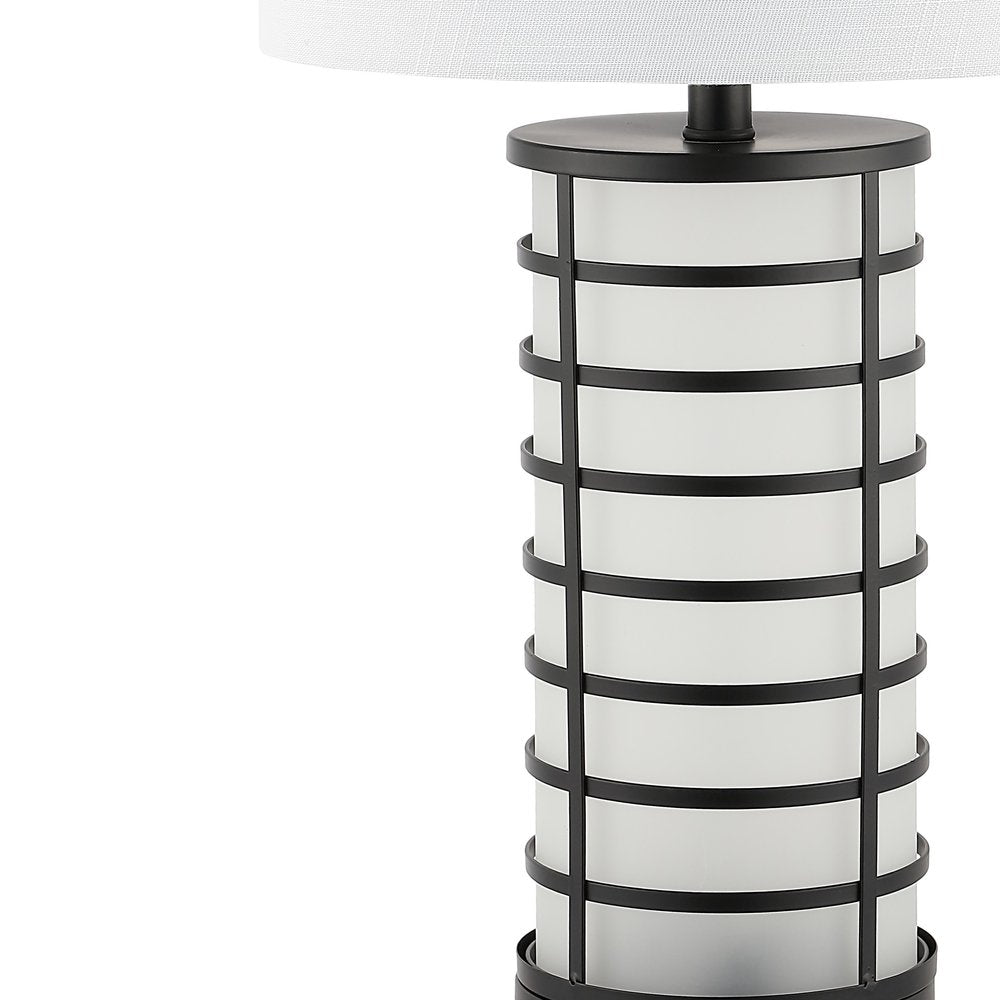 27" Black USB Table Lamp With Drum Shade. Table lamp isolated on a plain white background, showing its black color.