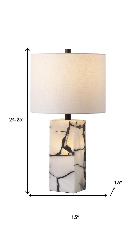 24" Black And White Table Lamp With Drum Shade. Table lamp isolated on a plain white background, in a white finish.