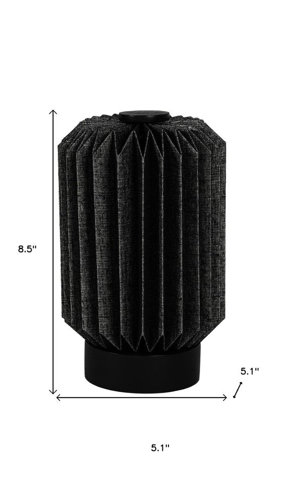 9" Black Geometric Bedside Lamp With Cylinder Shade