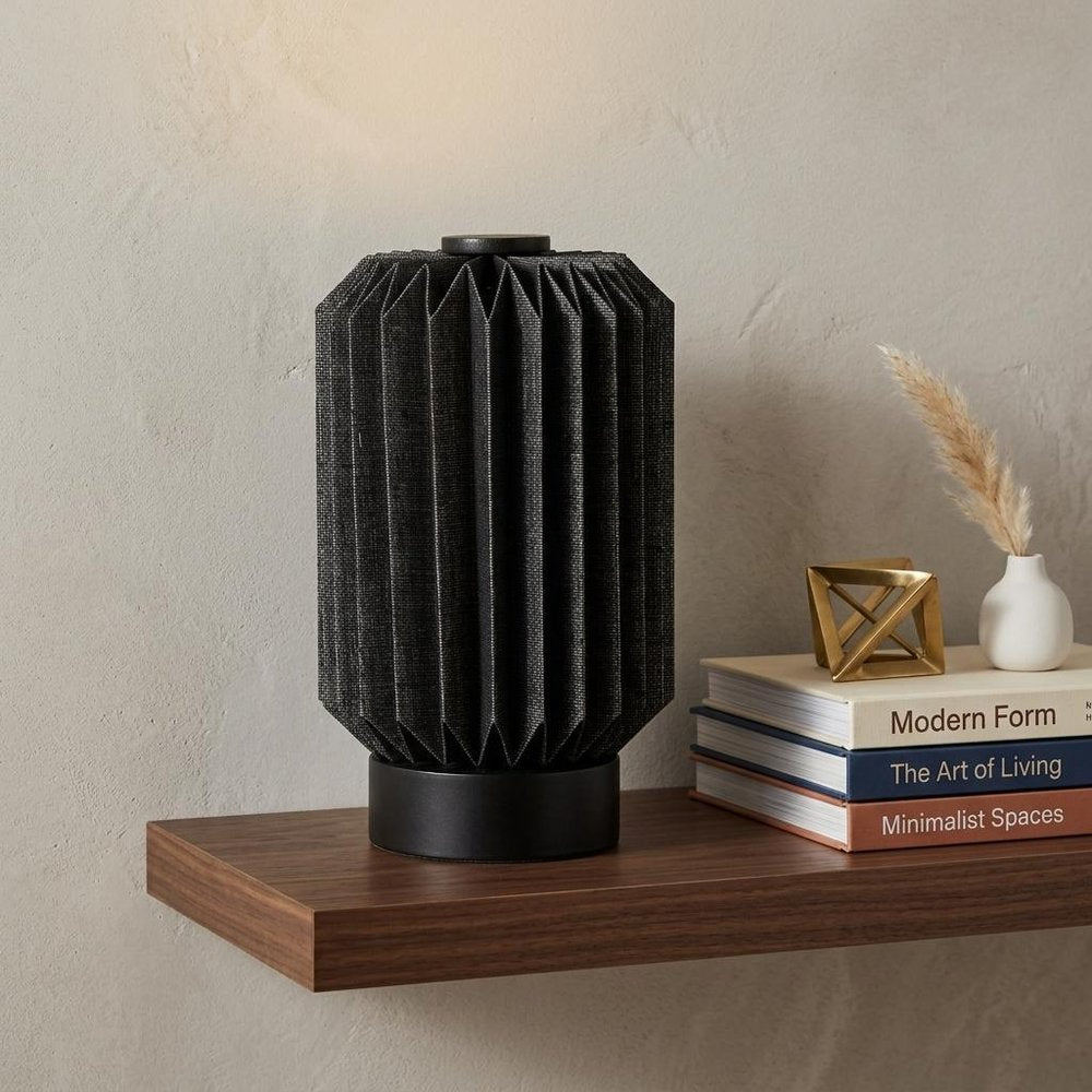 9" Black Geometric Bedside Lamp With Cylinder Shade