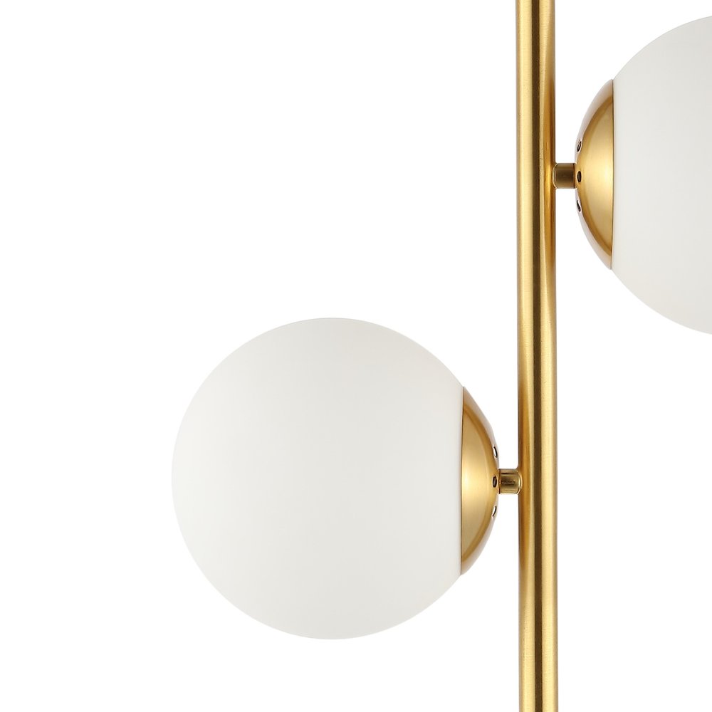 28" White Table Lamp With Globe Shade. Table lamp isolated on a plain white background, finished in white.
