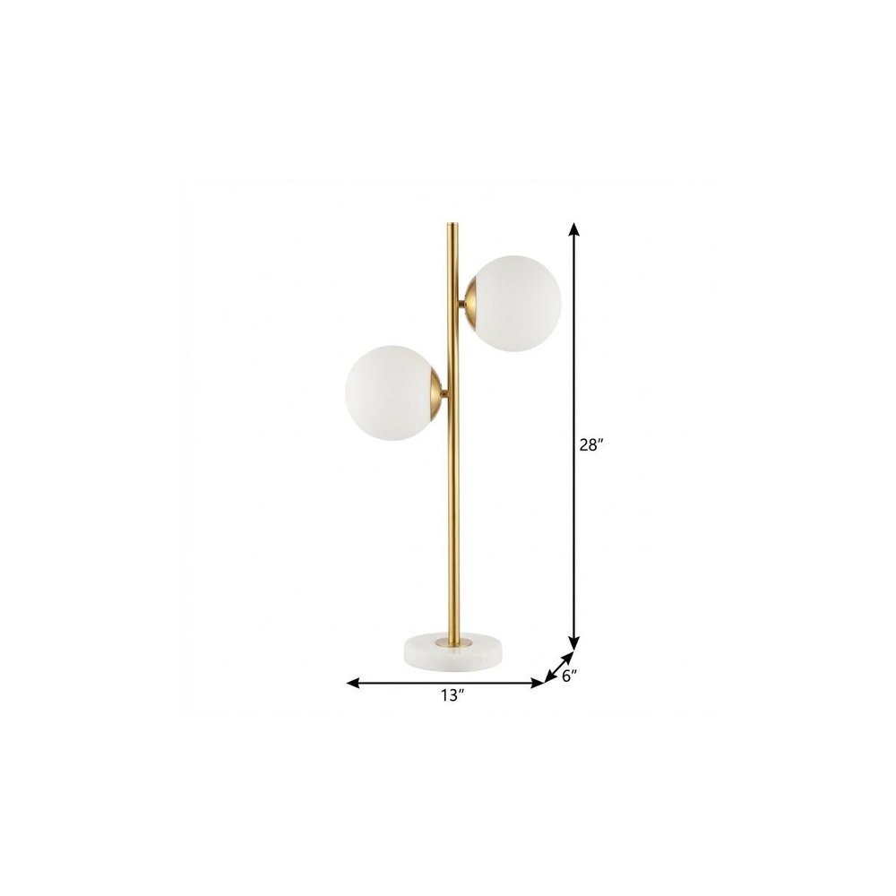 28" White Table Lamp With Globe Shade. Table lamp isolated on a plain white background, in a white finish.