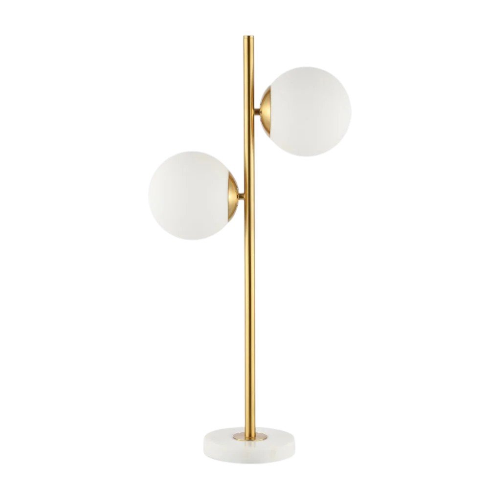 28" White Table Lamp With Globe Shade. Table lamp isolated on a plain white background, showing its white color.