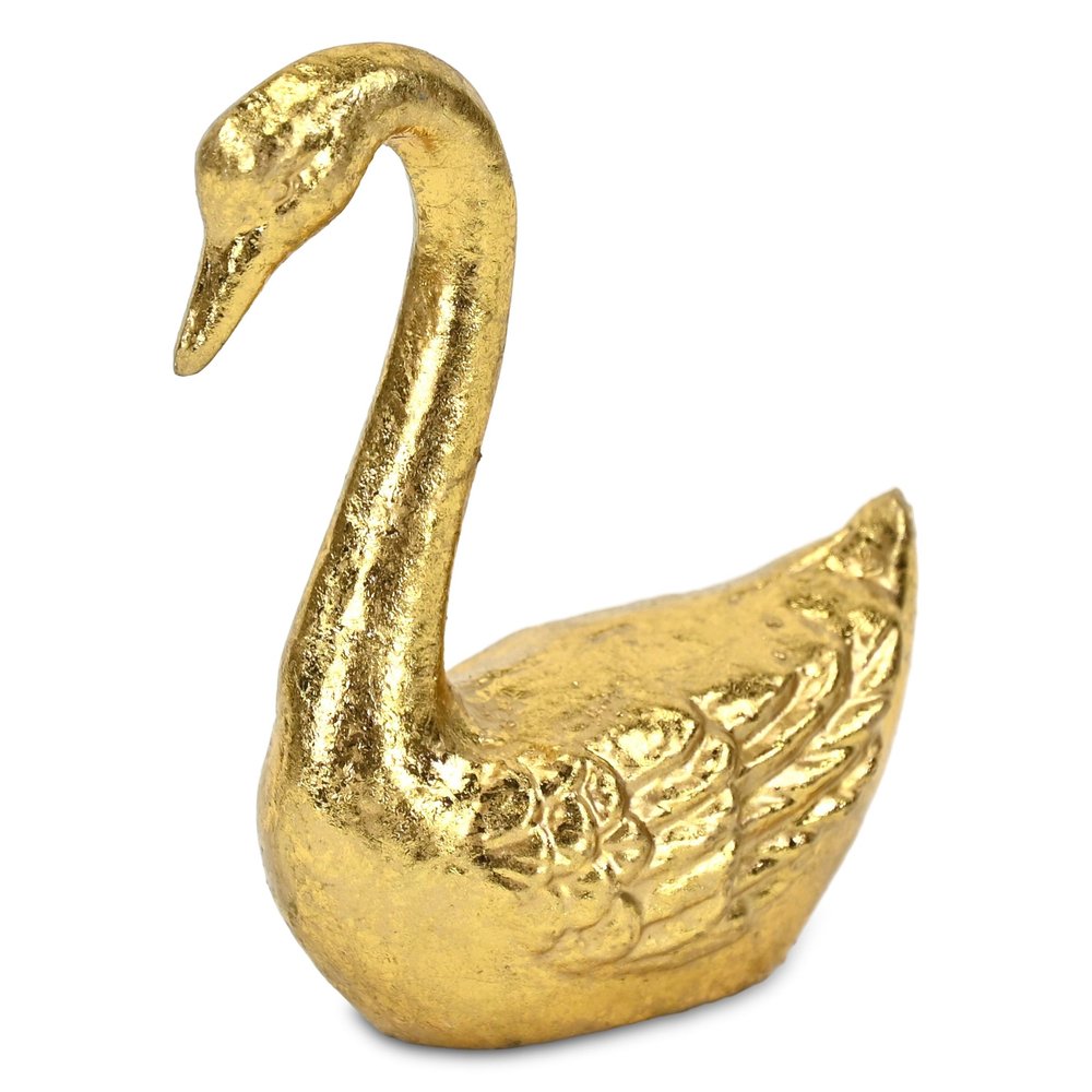 4" Gold Cast Iron Swan Hand Painted Figurine