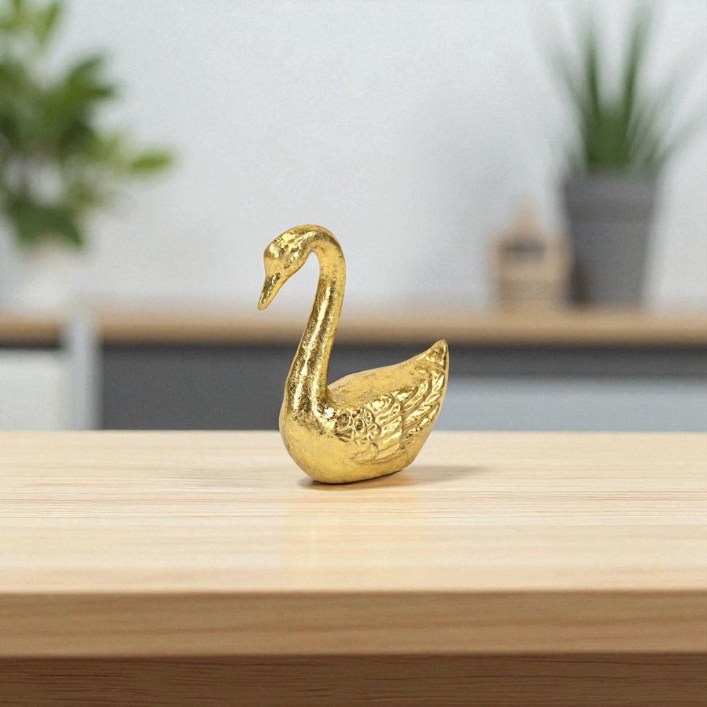 4" Gold Cast Iron Swan Hand Painted Figurine
