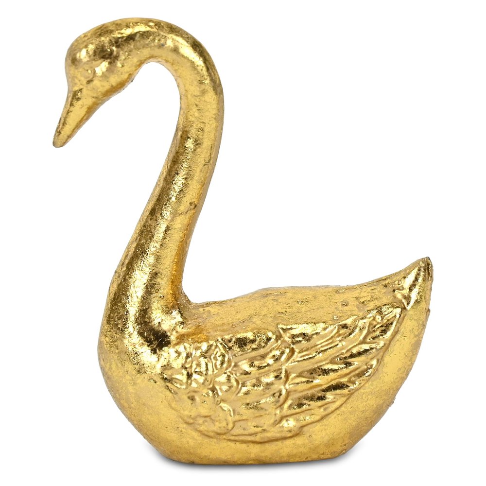 4" Gold Cast Iron Swan Hand Painted Figurine
