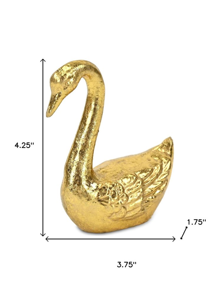 4" Gold Cast Iron Swan Hand Painted Figurine