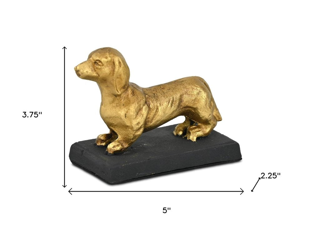 4" Gold Cast Iron Dog Hand Painted Figurine