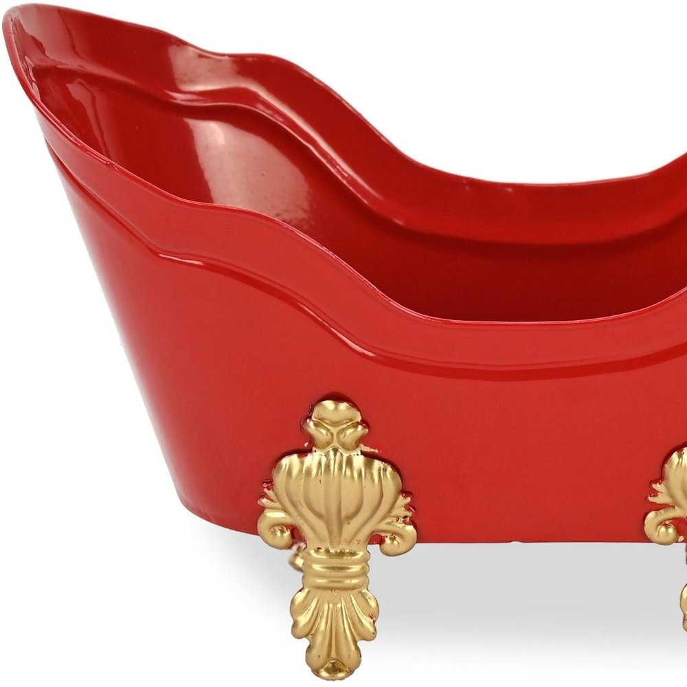 6" Red Metal Christmas Santa Hand Painted Decorative Tub