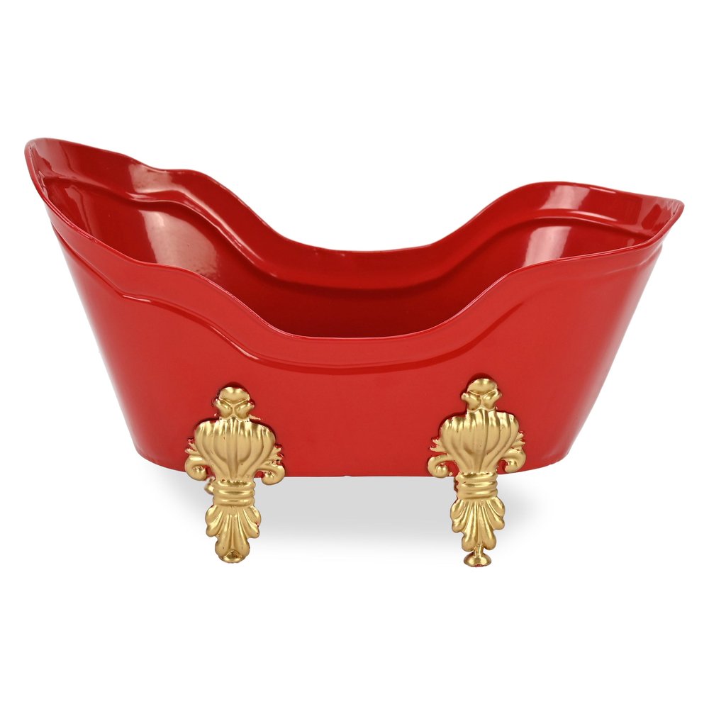 6" Red Metal Christmas Santa Hand Painted Decorative Tub