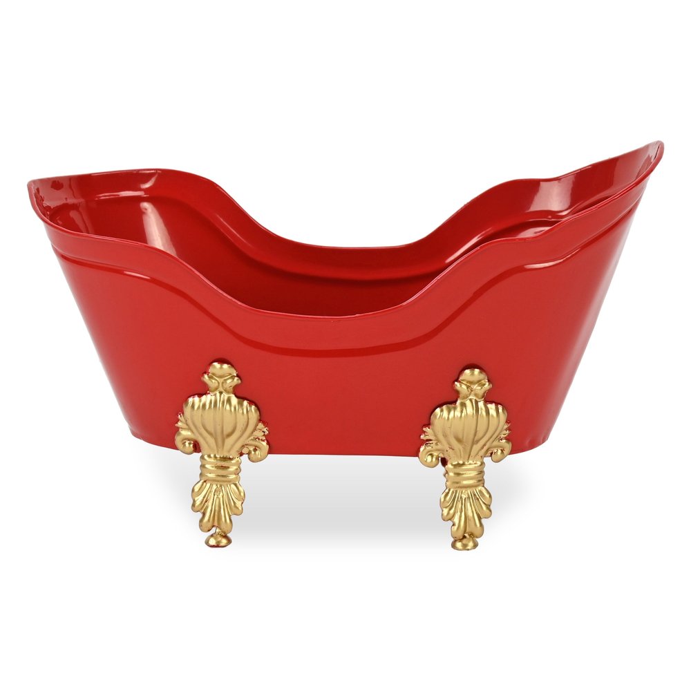 6" Red Metal Christmas Santa Hand Painted Decorative Tub