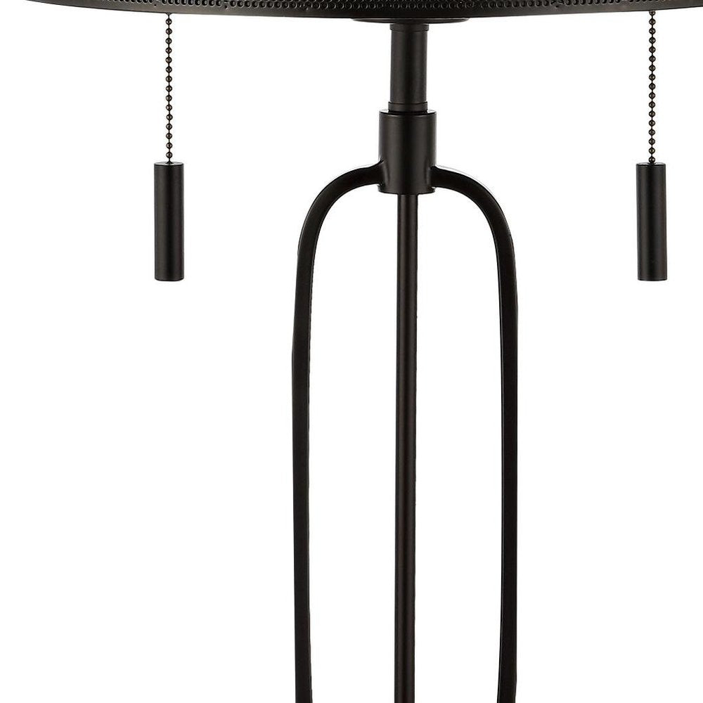 27" Antiqued Bronze Novelty Table Lamp With Drum Shade. Table lamp isolated on a plain white background.