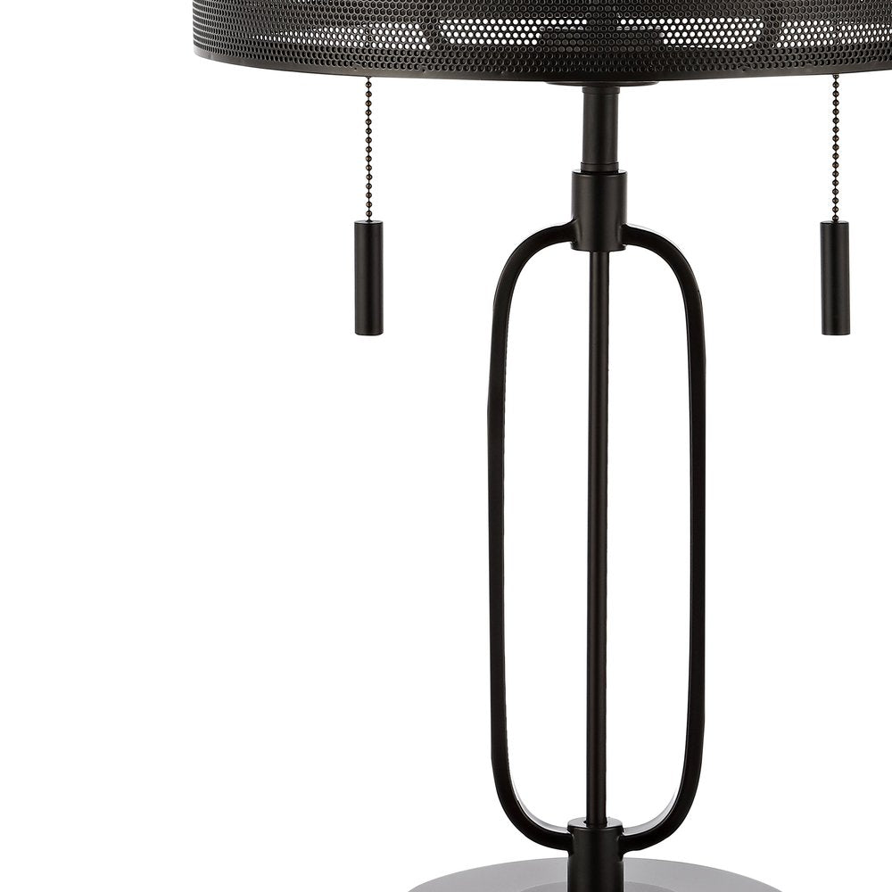 27" Antiqued Bronze Novelty Table Lamp With Drum Shade. Table lamp isolated on a plain white background.