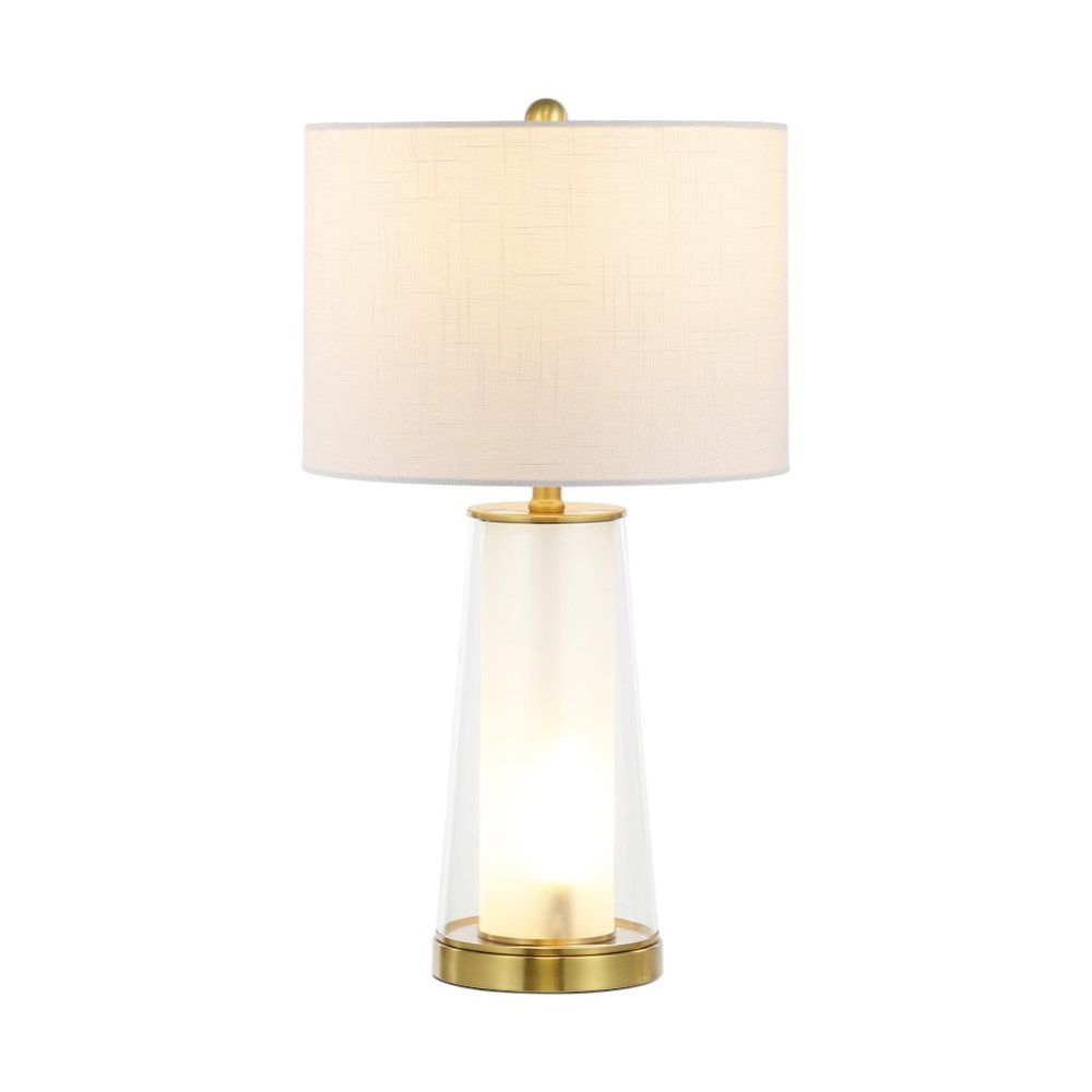 Set of Two 26" Gold Lighthouse Table Lamps With Drum Shades on a white background