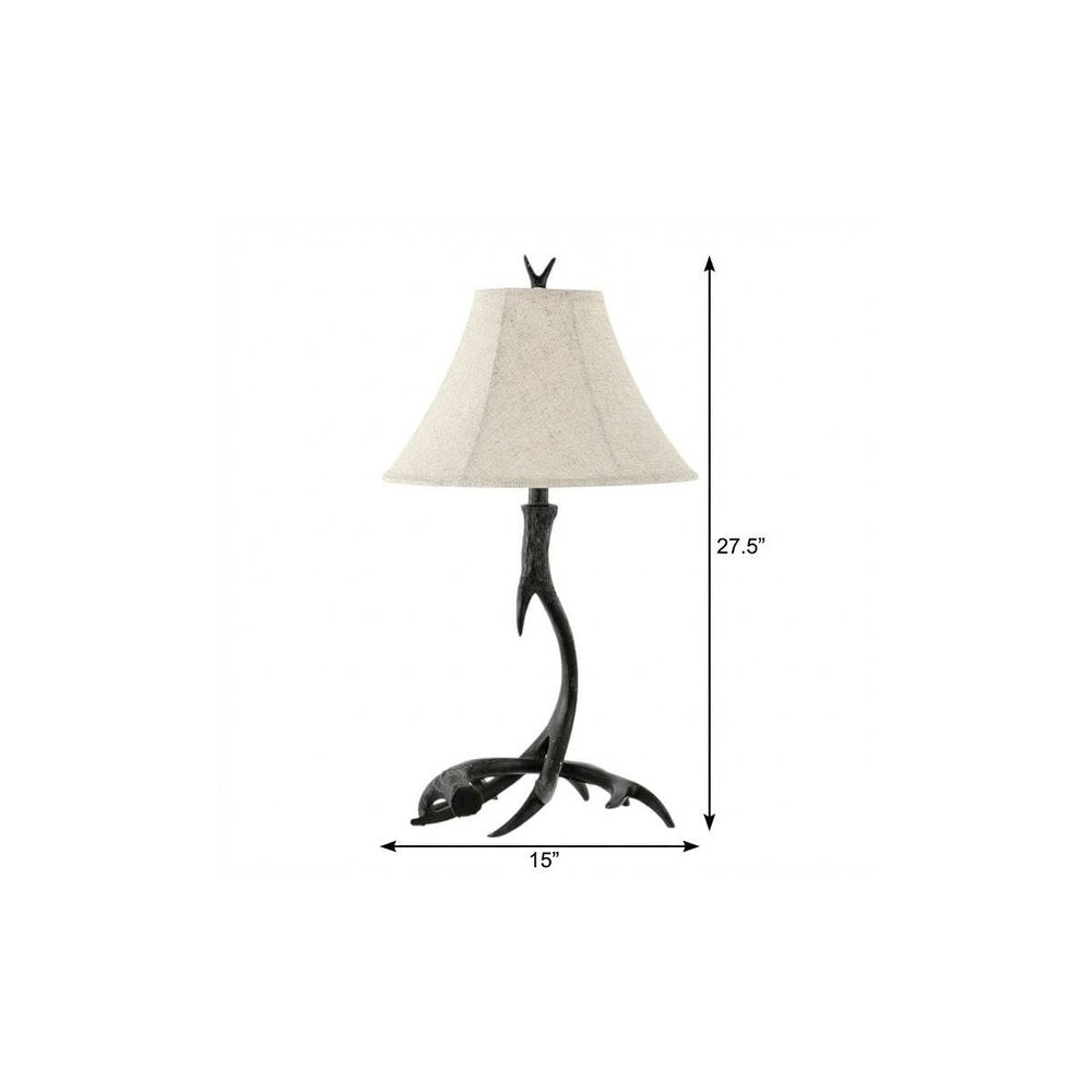 28" Black Antlers Table Lamp With Bell Shade. Table lamp isolated on a plain white background, showing its black color.
