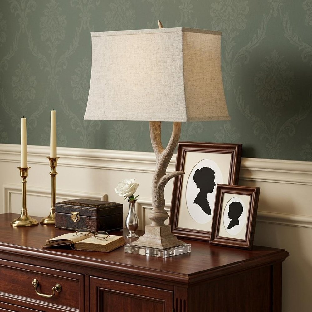 30" Clear Antlers Table Lamp With Shade.