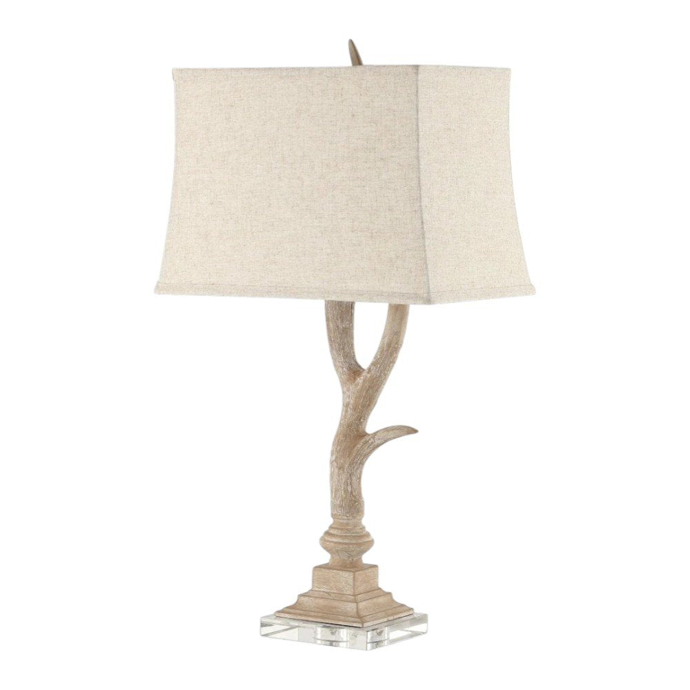 30" Clear Antlers Table Lamp With Shade. Table lamp isolated on a plain white background.