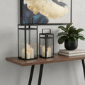 Set of Two Black Metal Floor Lantern Candle Holders