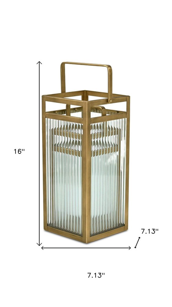 Set of Two Gold Metal Floor Lantern Candle Holders