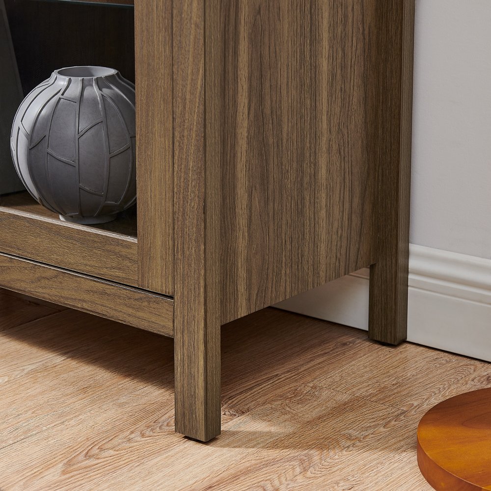 67" Brown Wood Oval Accent Cabinet With Two Doors