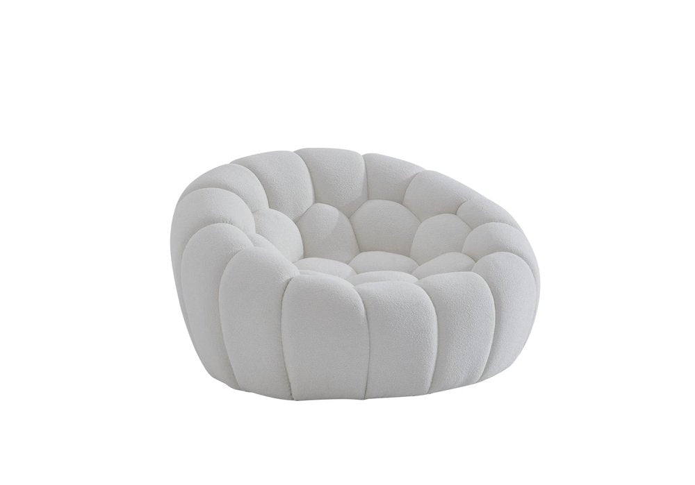 49" White Tufted Boucle Curved Lounge Chair