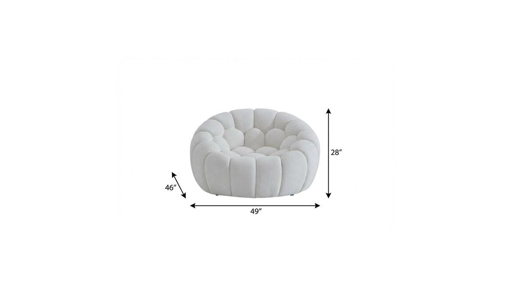 49" White Tufted Boucle Curved Lounge Chair. Accent chair isolated on a plain white background, in a white finish.