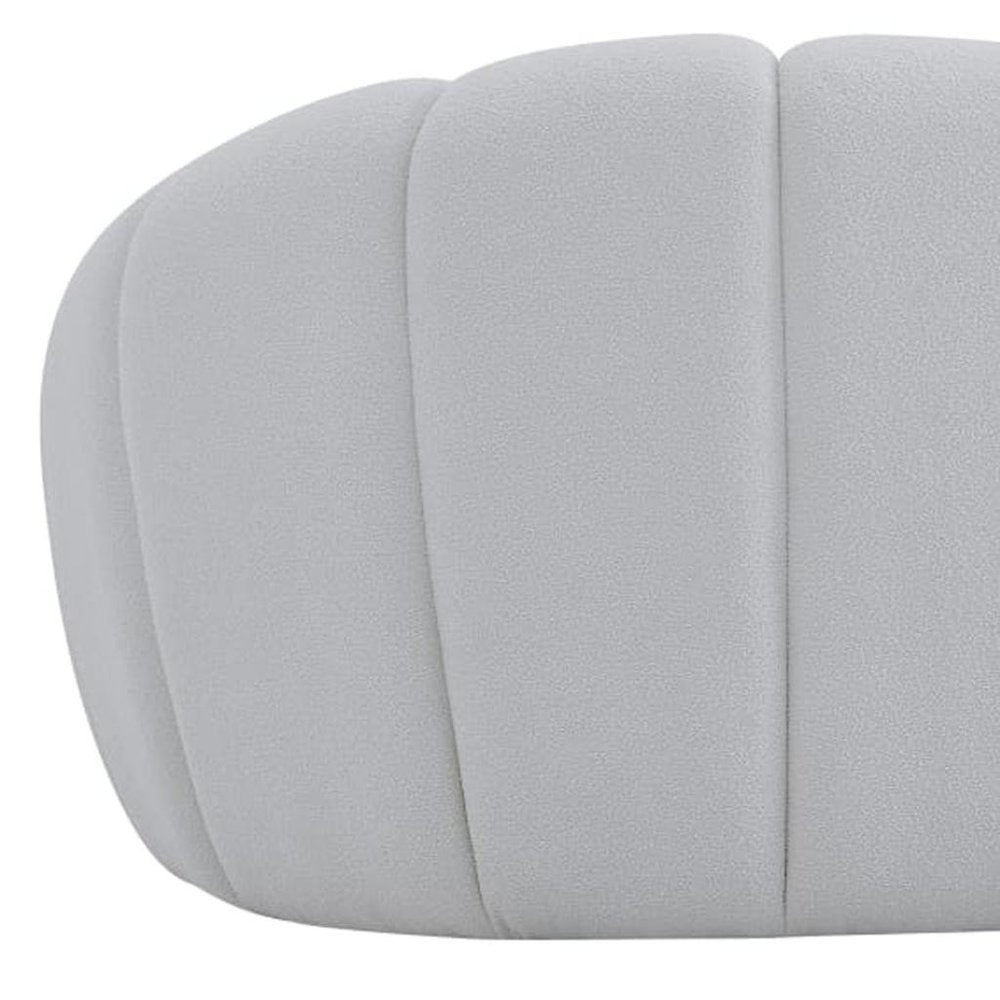49" White Tufted Boucle Curved Lounge Chair. Accent chair isolated on a plain white background, finished in white.