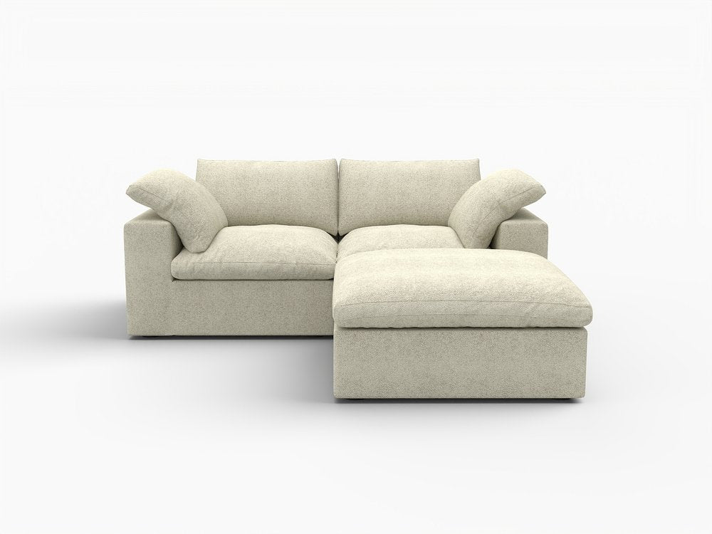80" White Linen Blend Modular Loveseat With Storage Ottoman