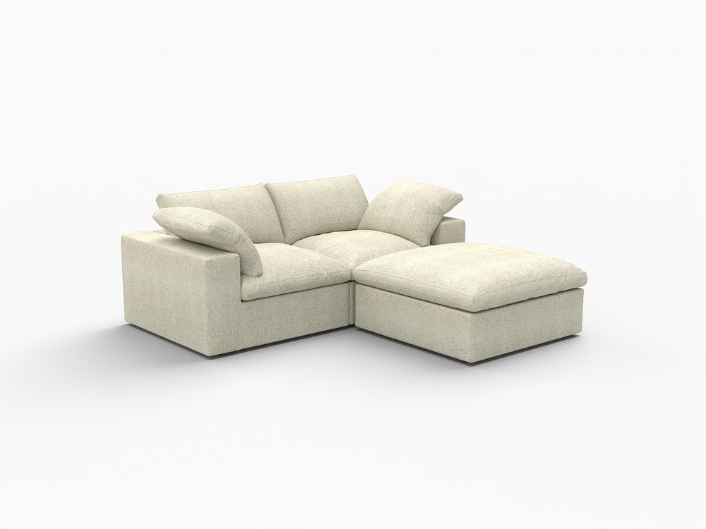 80" White Linen Blend Modular Loveseat With Storage Ottoman