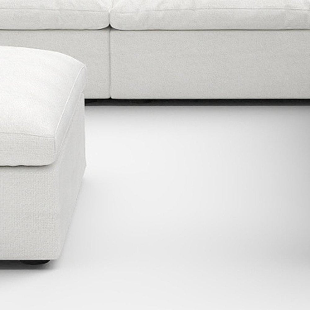White Linen Blend Modular L Shaped Six Piece Corner Sectional With Ottoman on a white background