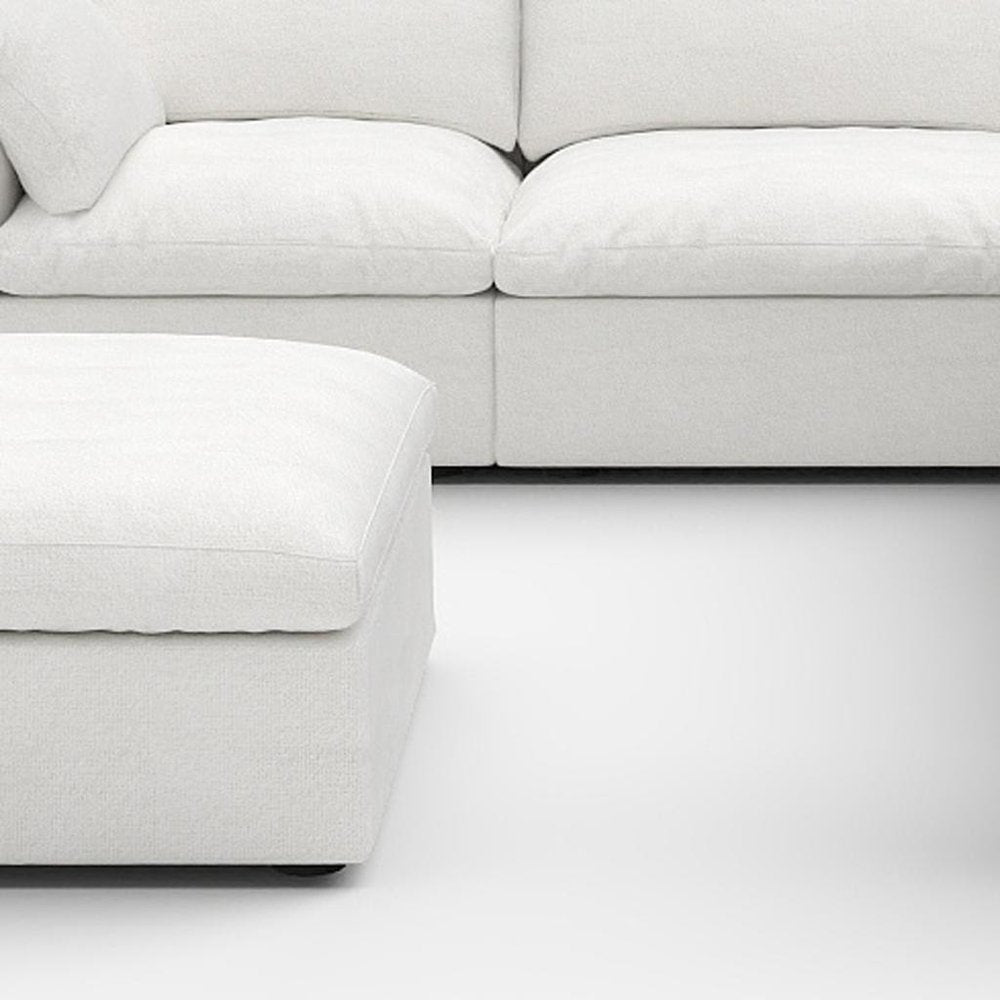 White Linen Blend Modular L Shaped Six Piece Corner Sectional With Ottoman