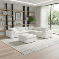 White Linen Blend Modular L Shaped Six Piece Corner Sectional With Ottoman