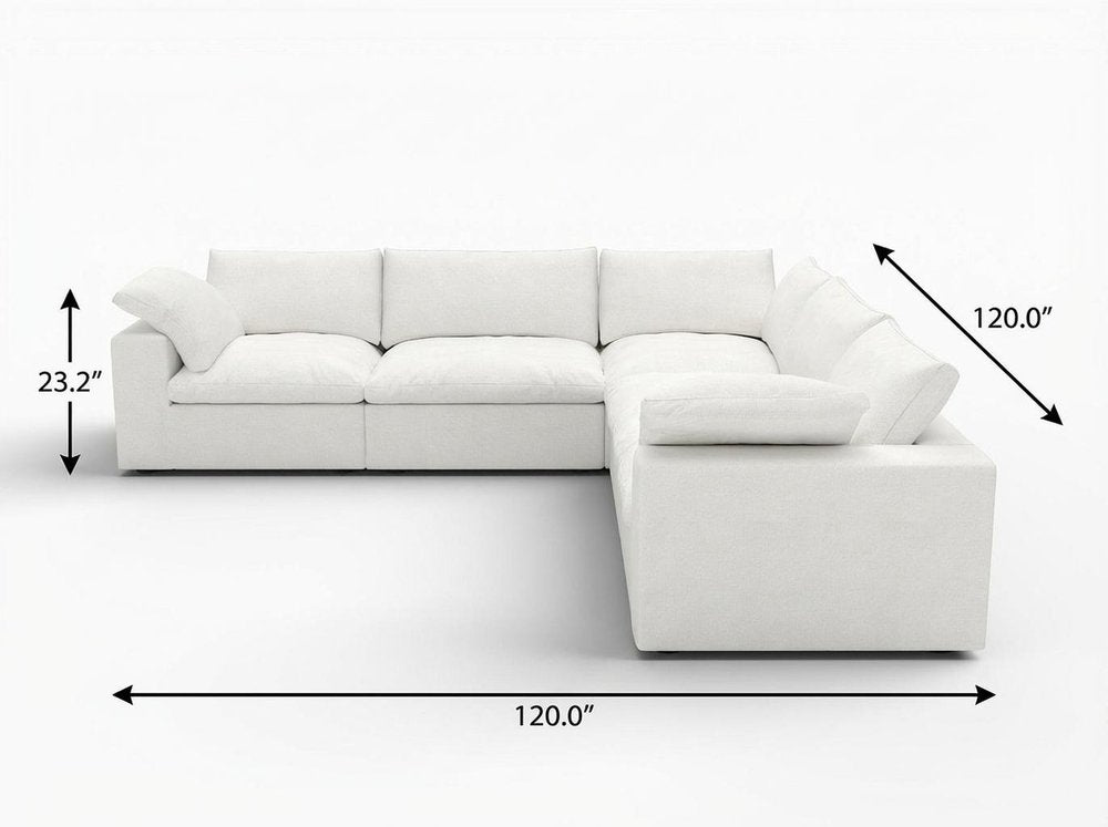 White Linen Blend Modular L Shaped Five Piece Corner Sectional