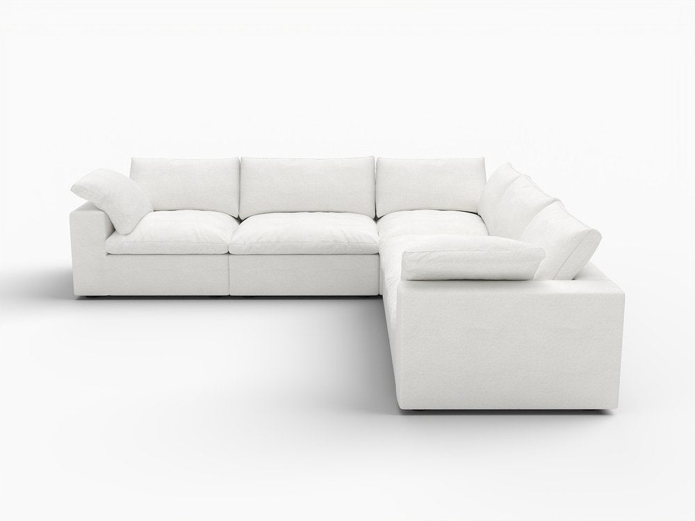 White Linen Blend Modular L Shaped Five Piece Corner Sectional