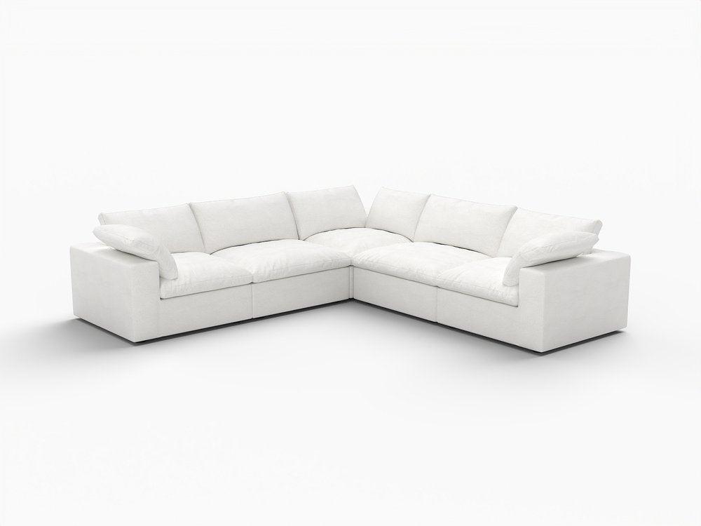 White Linen Blend Modular L Shaped Five Piece Corner Sectional on a white background