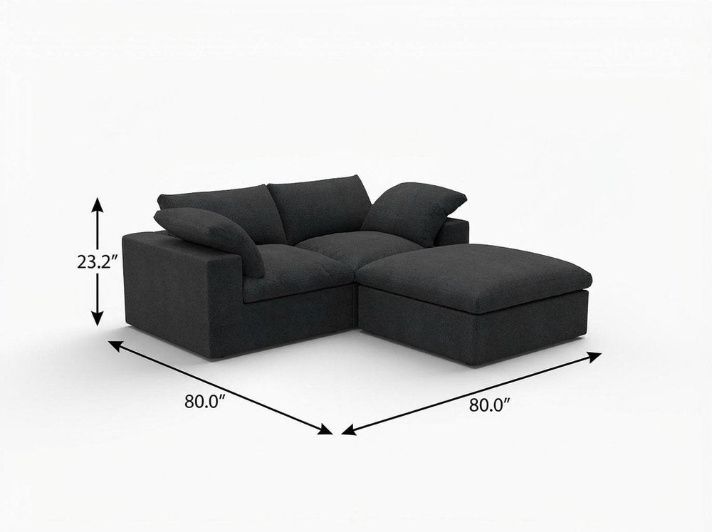 79" White and Black Linen Blend Modular Loveseat With Storage on a white background
