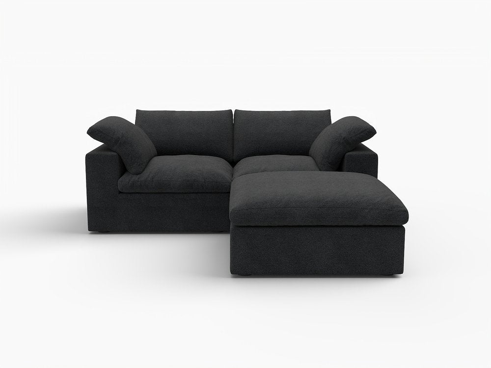 79" White and Black Linen Blend Modular Loveseat With Storage on a white background