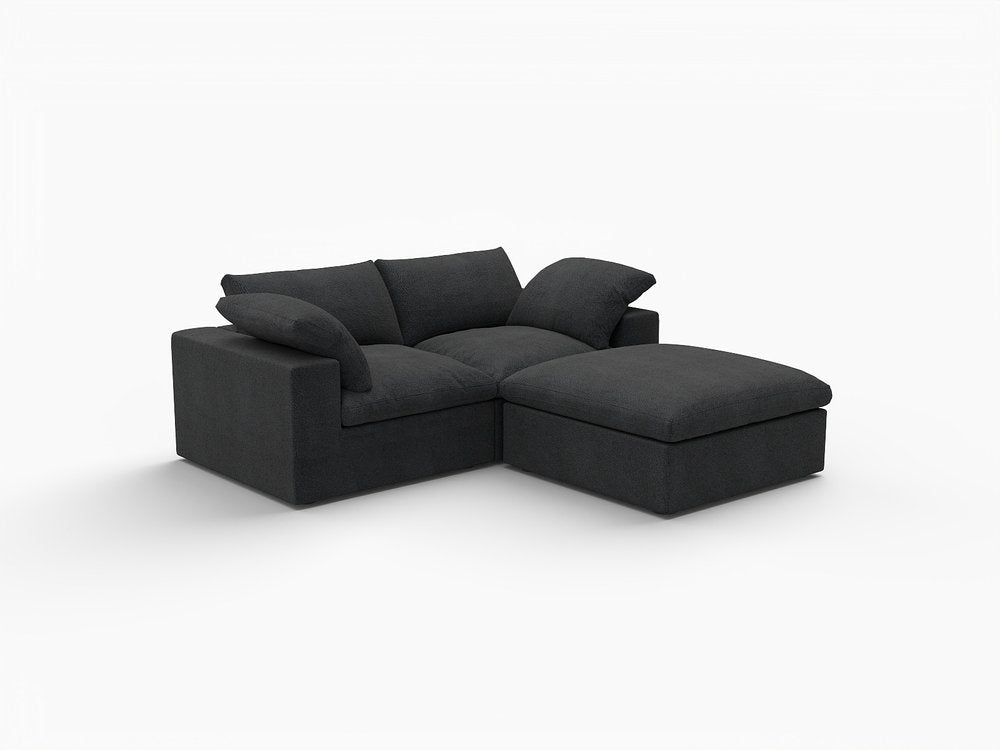 79" White and Black Linen Blend Modular Loveseat With Storage on a white background