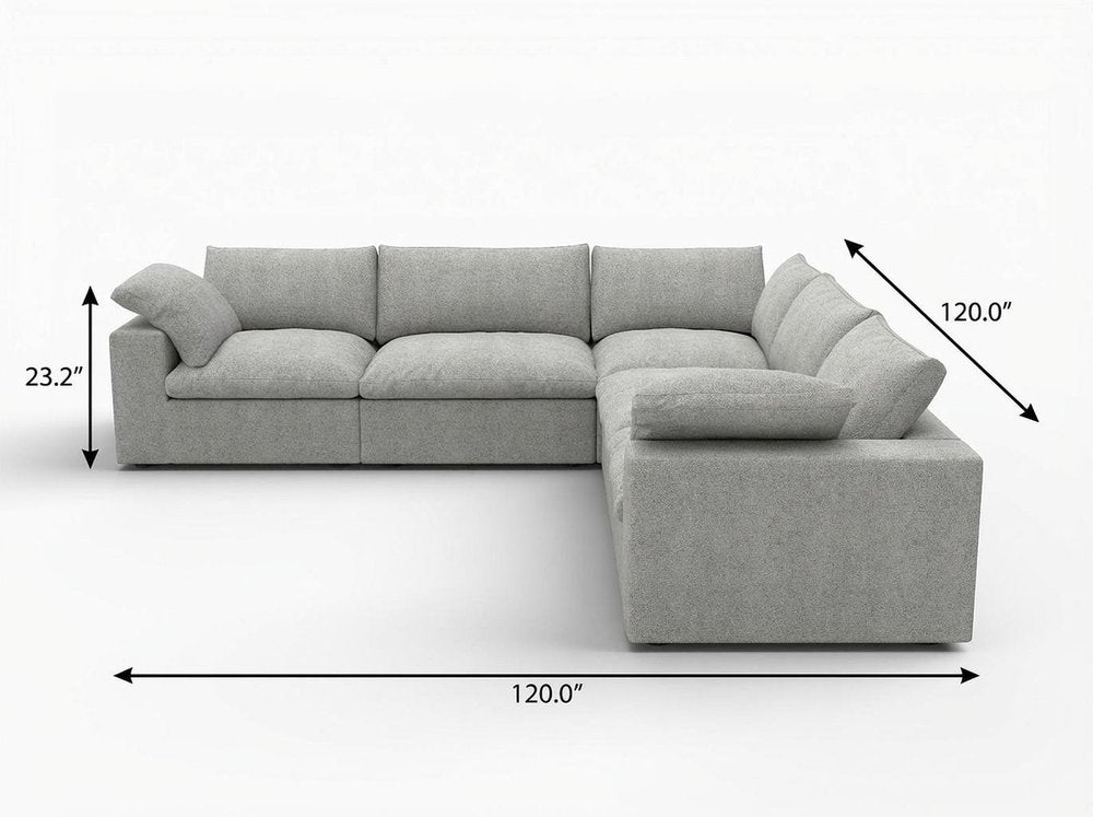 White Linen Blend Modular L Shaped Five Piece Corner Sectional on a white background
