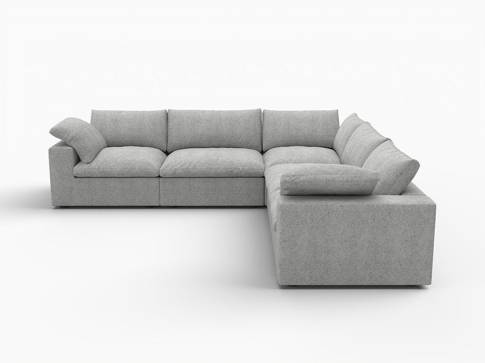 White Linen Blend Modular L Shaped Five Piece Corner Sectional