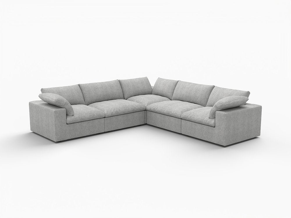 White Linen Blend Modular L Shaped Five Piece Corner Sectional on a white background