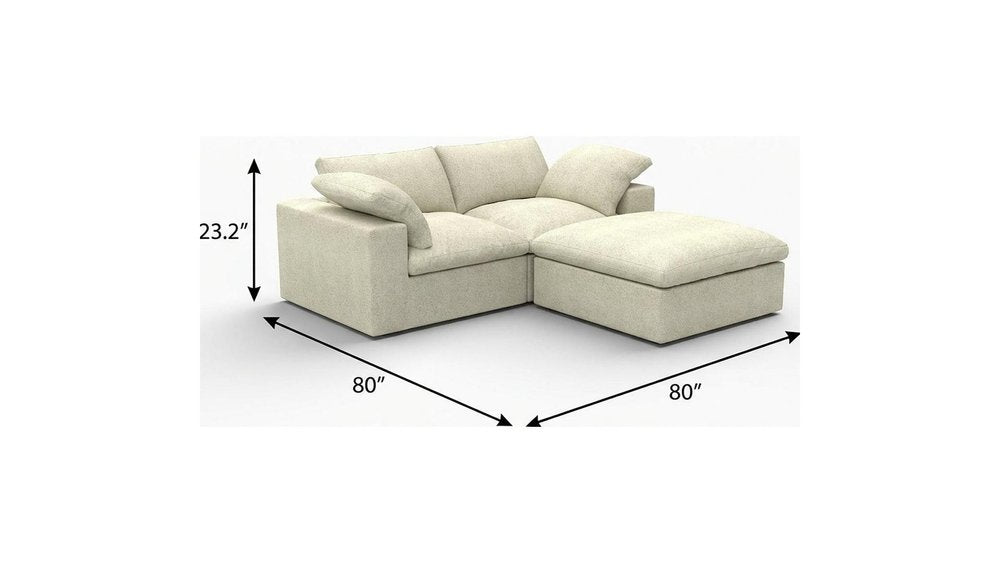 80" White Linen Blend Modular Loveseat With Storage Ottoman