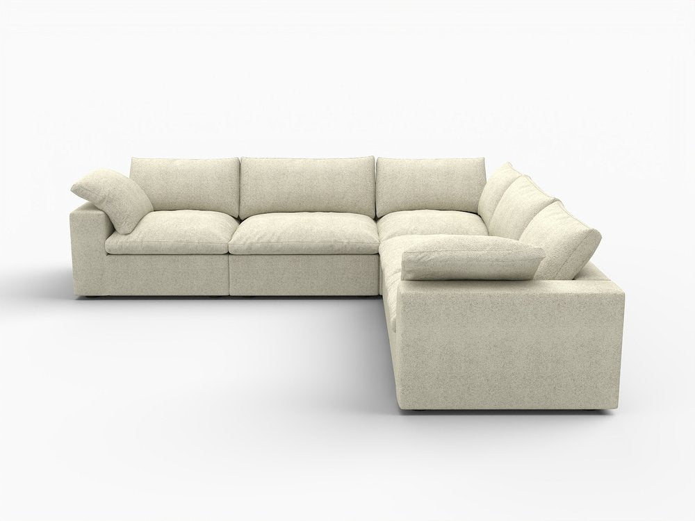 White Linen Blend Modular L Shaped Five Piece Corner Sectional