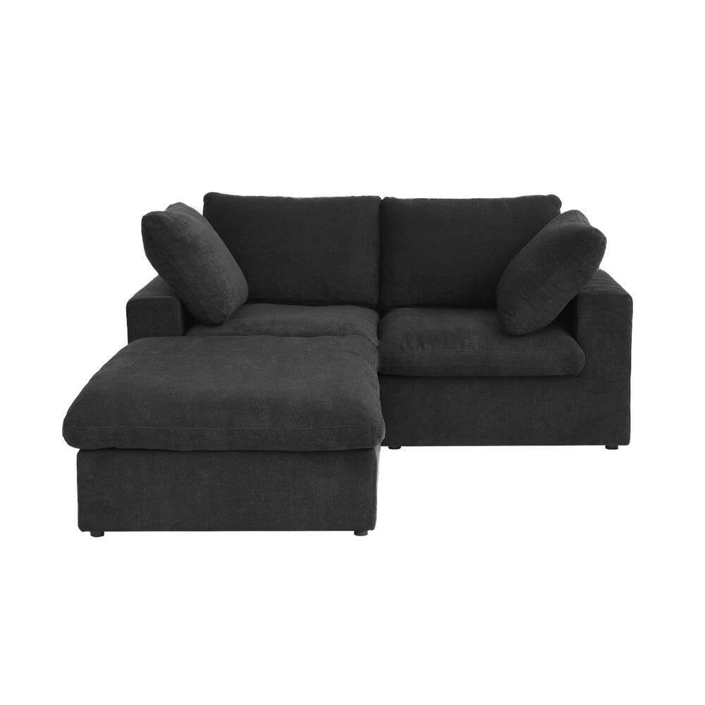 80" White Linen Blend Modular Loveseat With Storage Ottoman