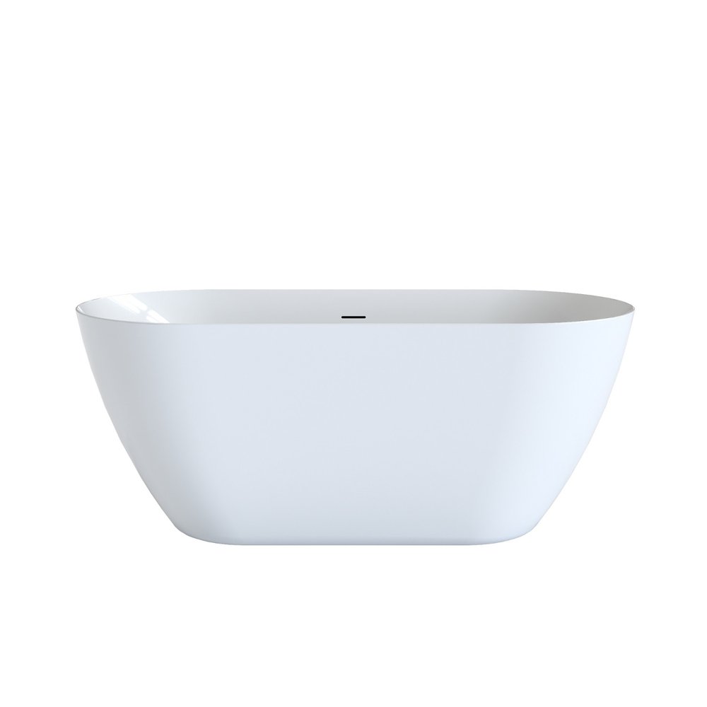 59" White Acrylic Oval Bath Tub. Bathtub isolated on a plain white background, finished in white.