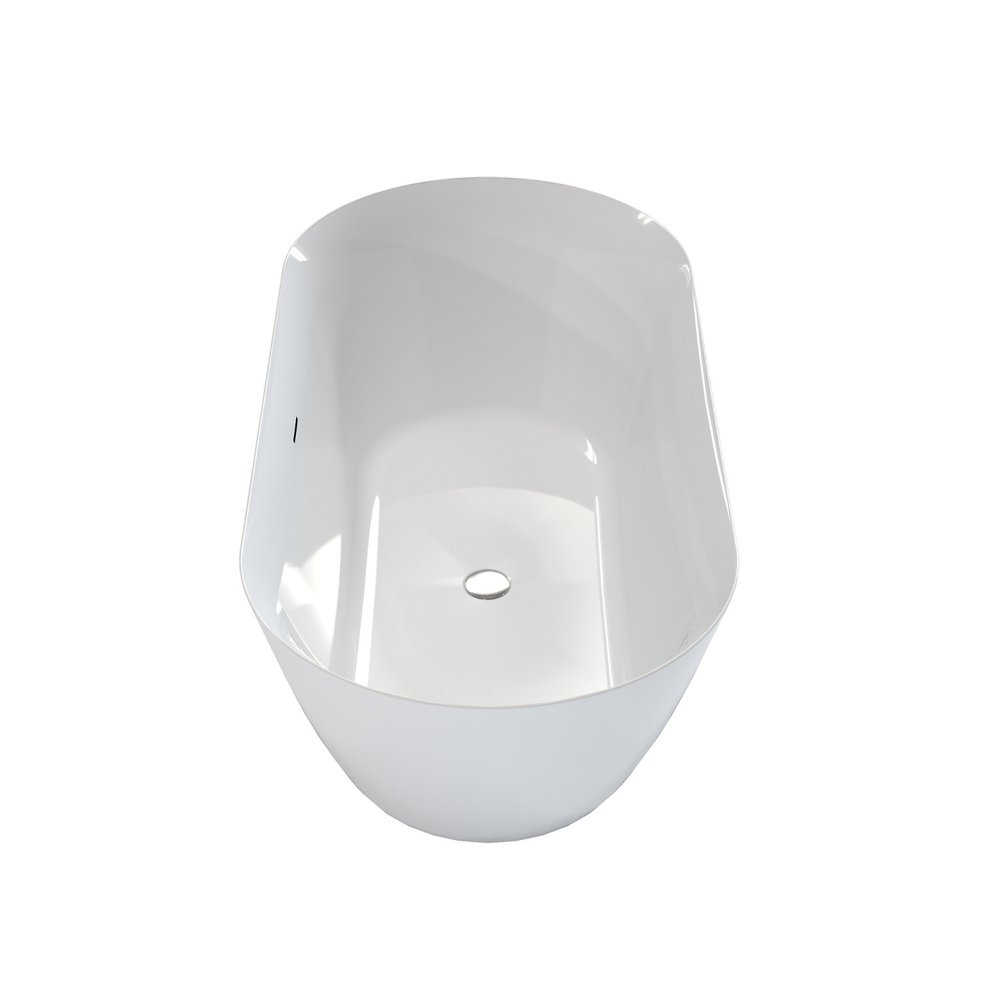 59" White Acrylic Oval Bath Tub. Bathtub isolated on a plain white background, showing its white color.
