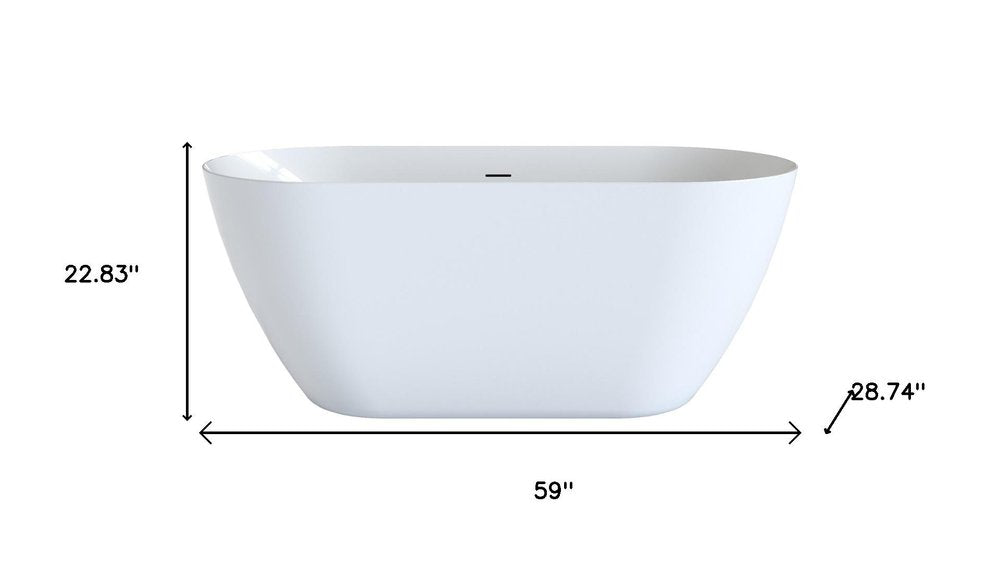 59" White Acrylic Oval Bath Tub. Bathtub isolated on a plain white background, in a white finish.