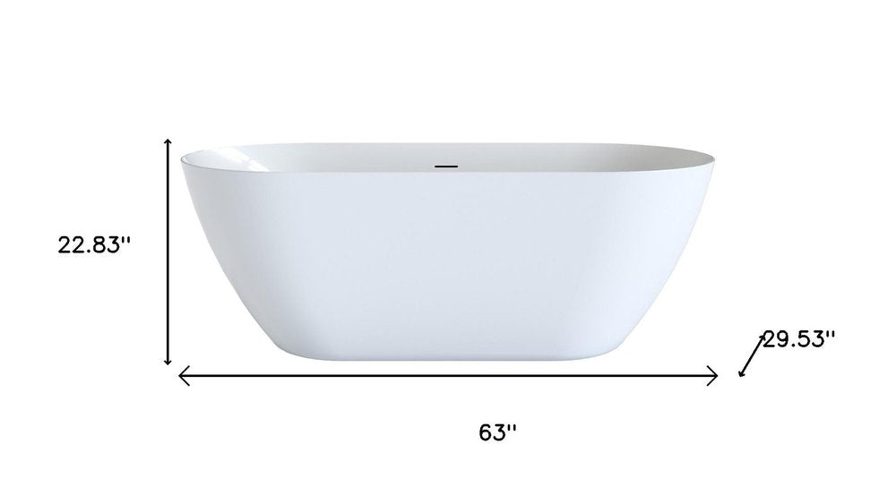 63" White Acrylic Oval Bath Tub. Bathtub isolated on a plain white background, in a white finish.