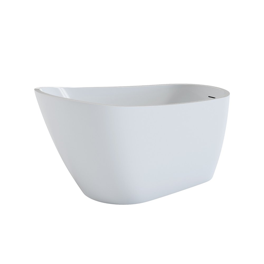 White acrylic oval bathtub with a smooth finish against a white background.
